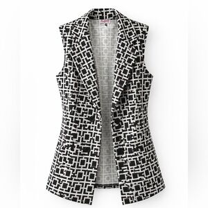 Fashion Black & White Geometric Sleeveless Blazer Vest